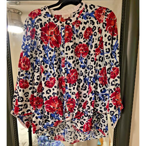 Ariat Top Womens L Red White Blue Front Tie Cotton Eyelet Festival Western